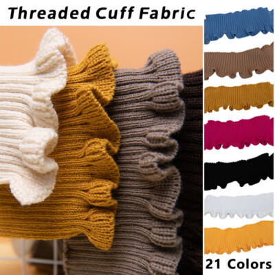 Rib Neckline Cuff Hem Knitted Fabric Uniform Jacket Sweater RuffleSewing Elastic