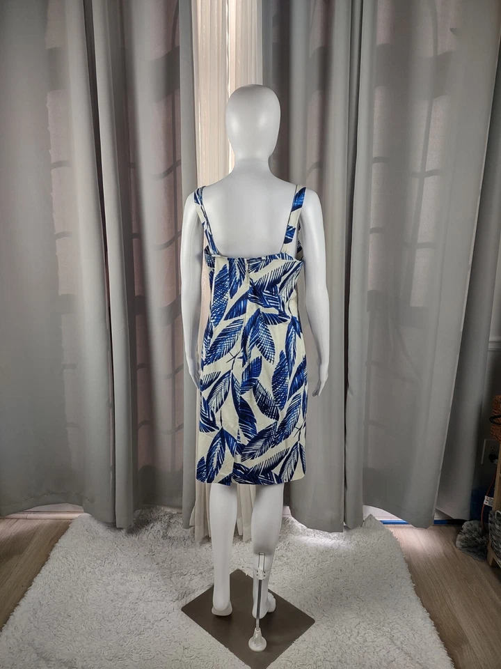 Vestido Jones New York Azul Hoja de Palma Imperio Cintura Cuello Corazón Cambio Talla 10 Foto 3 de 4