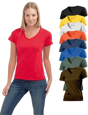 Hanes Tagless Plain Cotton Womens Womans Girls Ladies V Vee-Neck Tee T-Shirt - Image 1 of 2