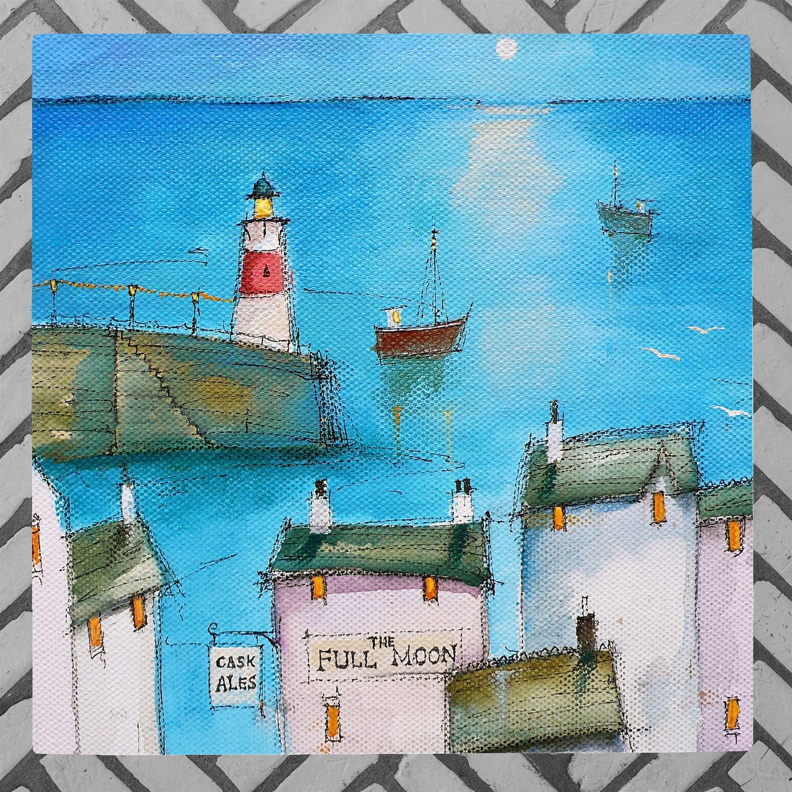 Harbour Moon Artwork by Mark Lambert Printed Onto Ceramic Picture Tile