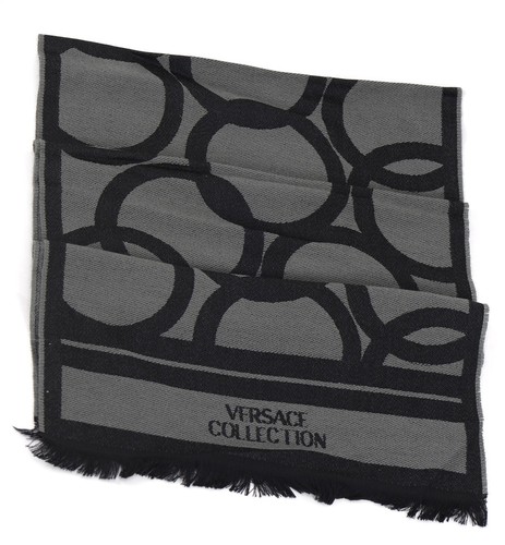 Versace Collection Men's Geometric Pattern Wool/Acrylic Scarf Black/Grey