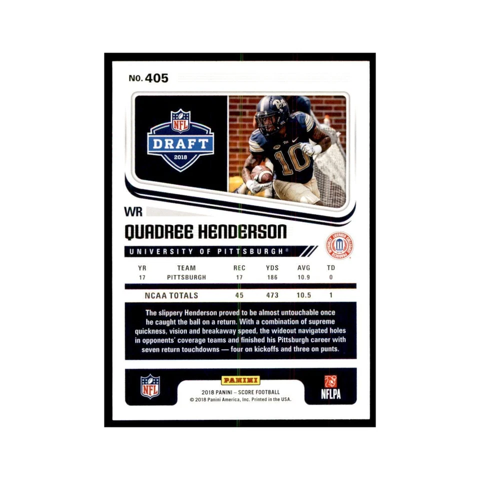 Quadree Henderson Rookie 2018 Score #405 Baseball Cards Football Card NM - Image 2 of 3