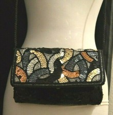 Pre-Owned Vintage Black Bronze Silver Sequined Purse Handbag Clutch