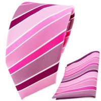 Tigertie Designer Krawatte + Einstecktuch Rosa Magenta Pink Lila Weiß Gestreift