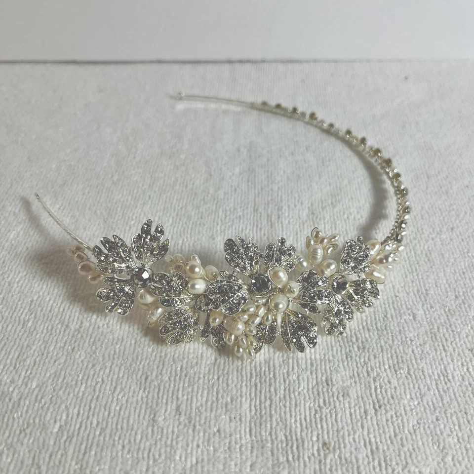 Bridal Tiara Headband Pearl Sparkling  Faux Diamonds Jewelry Bride Hair - Image 4 of 4