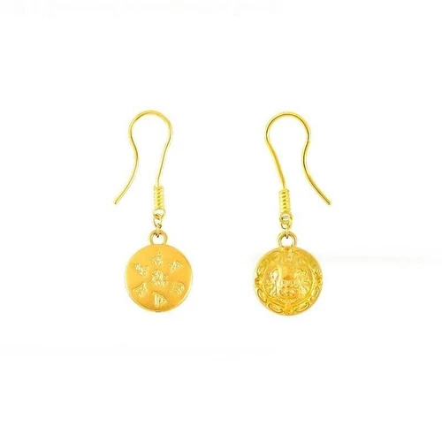 Pure 999 24K Yellow Gold Lucky Women Wealth God Dangle/Drop Earrings 2.15-2.3g - Picture 6 of 10