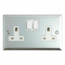 Volex Polished Chrome 1G/2G/Spur Light Switch Double Socket White Inserts