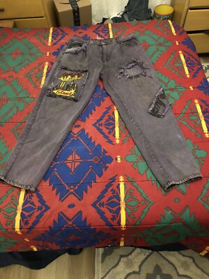 Vintage 1980s Hip Hop Graffiti Purple Denim Jeans Pants 38x34 Giovanni Wide Leg