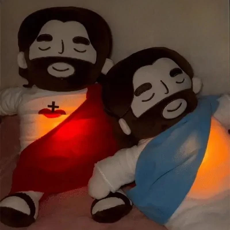 Boneca de Pelúcia Breathing Jesus com Luz e Música Bebê Dormir Brinquedo Calmante Presente - Imagem 2 de 4