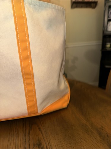 Bolso de Mano Vintage LL Bean Boat Grande XL Bolso Lona Amarillo Borde Asas Cortas - Imagen 5 de 12