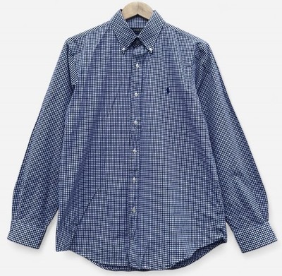 Polo Ralph Lauren Herren blau weiß Gingham Karo Hemd Langarm Medium 15,5''