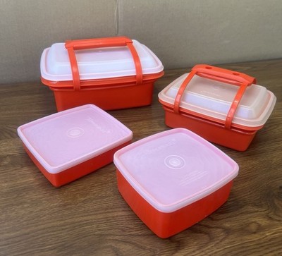 2x Vintage Tupperware Pack N Carry Lunch Box Tote Sets w Handles