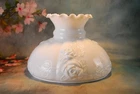 Vintage Fenton Puffy Rose White Milk Glass Gone w/the Wind Lamp Shade 10" fitter