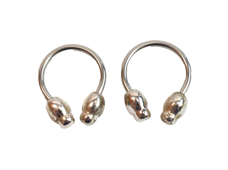 一对 14 号头骨红色 CZ 眼马蹄形圆形杠铃乳头环耳环 — 第 2/3 张图片