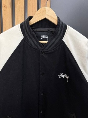 Stussy Varsity Wool Jacket Big Logo Black Size M Duties Paid (USA