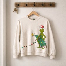 Grinch Crew Neck Sweatshirt, Christmas, Sz 2XL, NWT, Cream, Festive Wear, Unisex