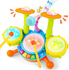 Drum Set for Kids with 2 Drum Sticks and Microphone, Musical Instruments Playset