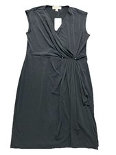 NEW MICHAEL KORS Cap Sleeve Faux Wrap Black Dress Size M