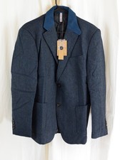 PJ PAUL JONES Mens Herringbone Blazer VintageSport Coat Jacket Blue Size M