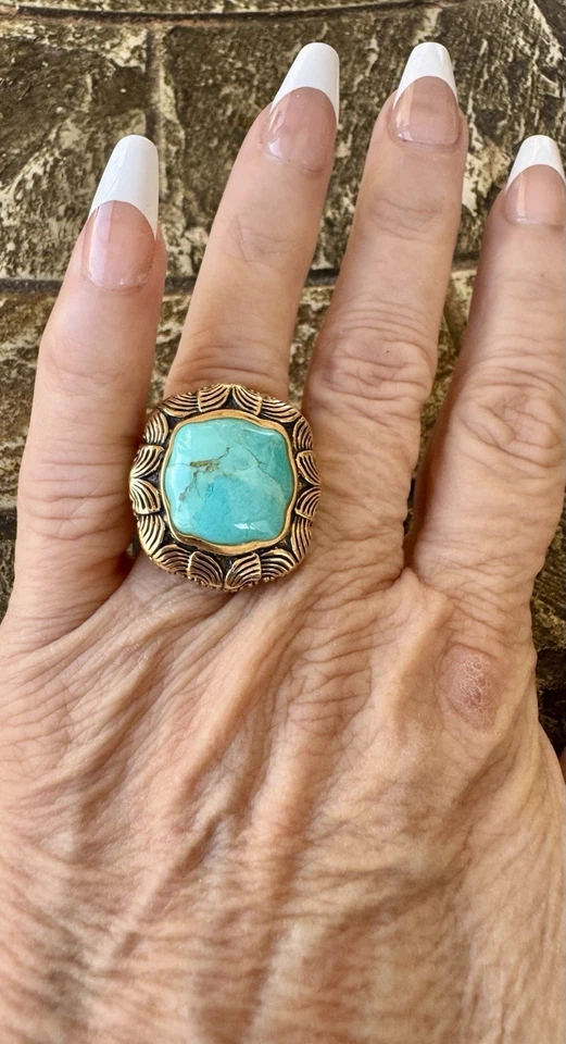 Винтажное тяжелое большое коктейльное кольцо из серебра 925 пробы с бирюзой BARSE размер 6,5 RG23391 - Изображение 4 из 4