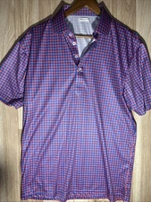 Collars & Co Men’s Large Pink Blue Check Performance Polo Stretch 