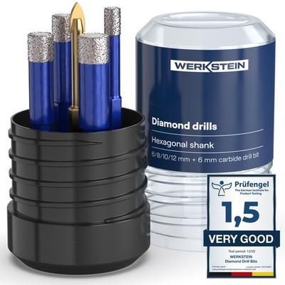 Dry Diamond Drill Bits - 5 Pcs Set 1/4'', 5/16'', 3/8'',1/2'' - Tile Drill Bits &...