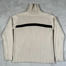 Old Navy Sweater Men's Small Beige Grunge Y2K Striped Turtleneck Ribbed Skater