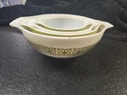 PYREX Vtg Verde Green Floral Sq. Cinderella  set  441-444 Sm Chip See 2nd Pic.