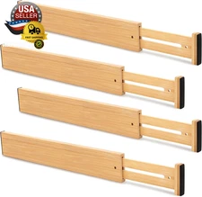 Bamboo Drawer Divider Set of 4, Adjustable Spring-Loaded Drawer Organizer (16.9"