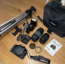 Canon EOS Rebel T6 / 1300D Camera Bundle w/ 2 Lenses Flash Tripod Bag