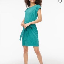 J. Crew Short Sleeve Tie Waist Cotton Slub Tee Shirt Dress | Teal | Medium