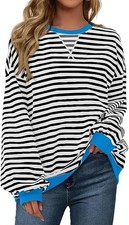 Fisoew Womens Striped Oversized Sweatshirt Color Block Crew Neck Long Sleeve Shi