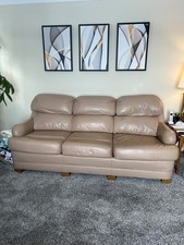 Leather Couch AND Loveseat Set - Beige/Ivory