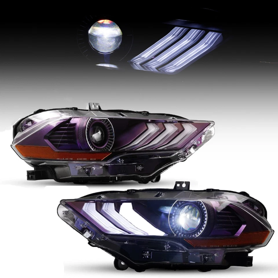 LED Headlights For Ford Mustang 2018-2023 Colorful Frame Front Lamps Blue Purple Foto 2 de 4