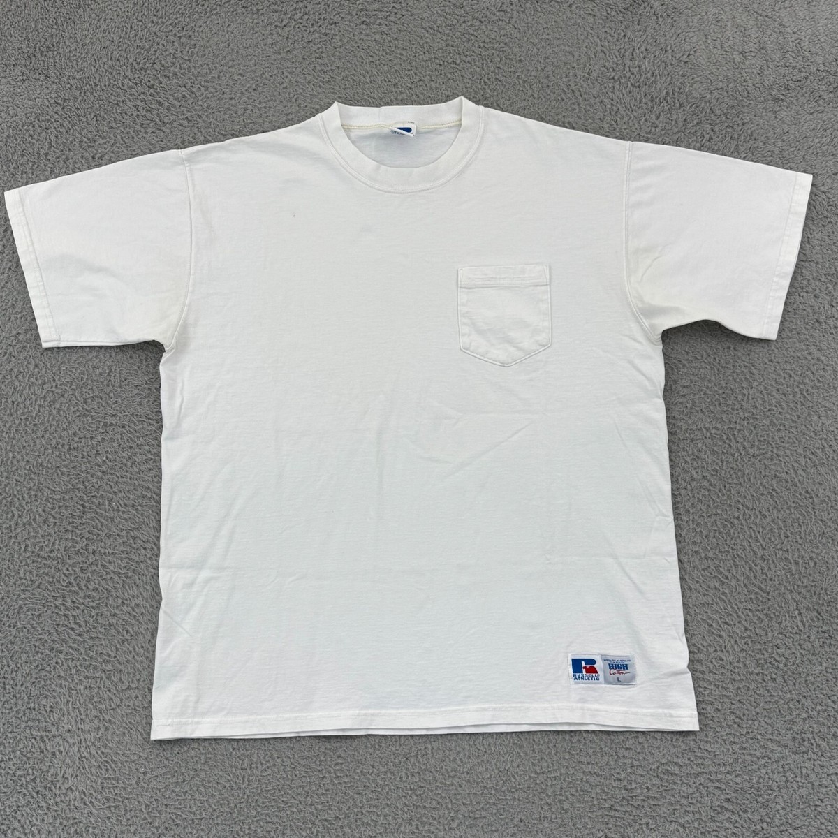 Vintage Russell Athletic Shirt Mens Large White Blank Pro Pocket 