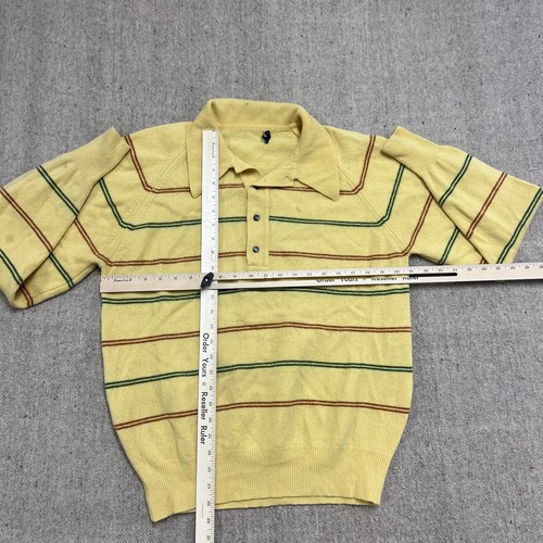Vintage Sears Collared Sweater Mens Large Yellow 1970s Striped Long Sleeve - Picture 7 of 10