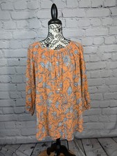 Chaps women's Long Sleeve Floral Print Popover Size 1x Top elastic wrist b18a