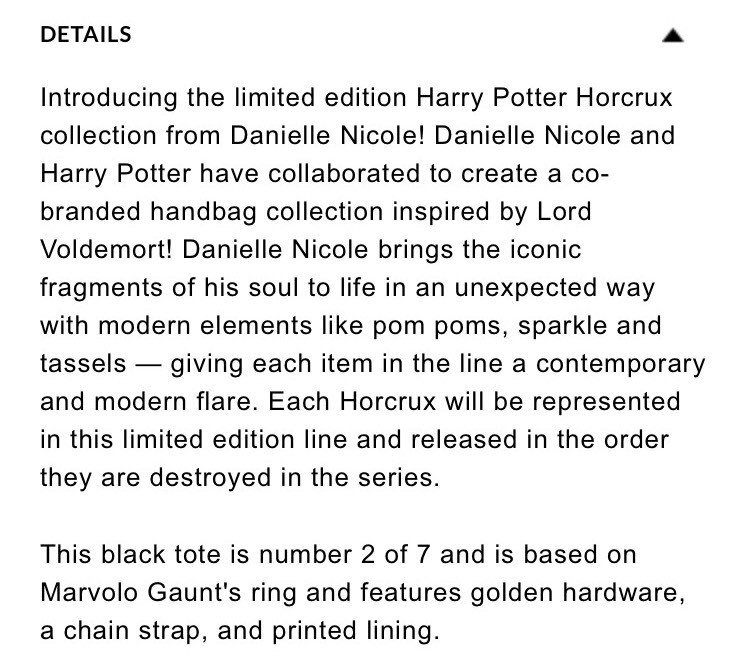 Danielle Nicole Harry Potter Horcrux Collection Marvolo Gaunt Ring Handbag  black
