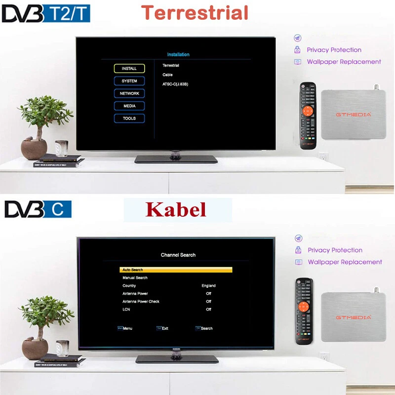 GTMEDIA V7TT HD Terrestrischer DVB-T/T2/C Receiver TDT Set Top Box H.265 + WIFI - Bild 4 von 4