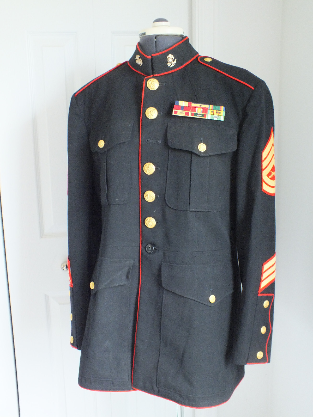 Vtg Military USMC Marine wool dress blues set w/pins patches COAT JACKET PANTS