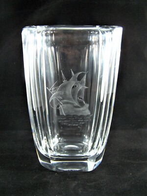 Orrefors Schweden Mid Century Modern schwere signierte Vicke Lindstrand Kunstglas Vase