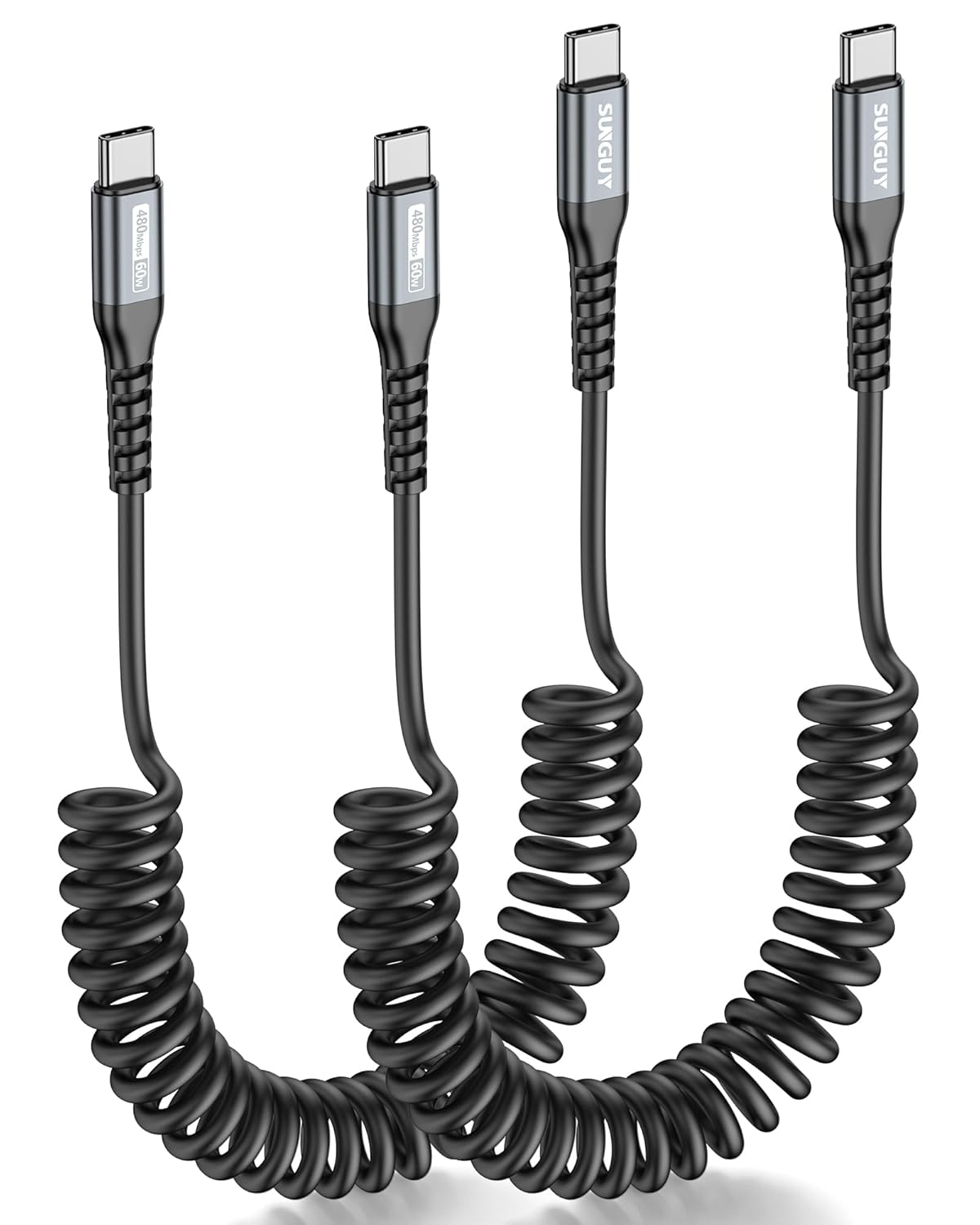 Coiled USB C to USB C Cable 3FT, [2-Pack] USB-C Cable for Car, USBC to USBC Andr-image