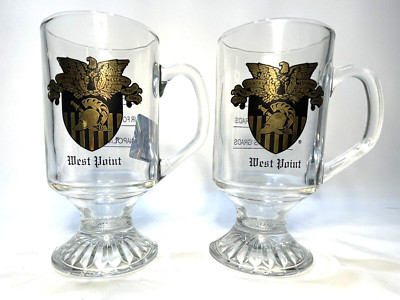 West Point USMA Gold Emblem Glass Irish Coffee Mug Air Force Annapolis Grads 5.5
