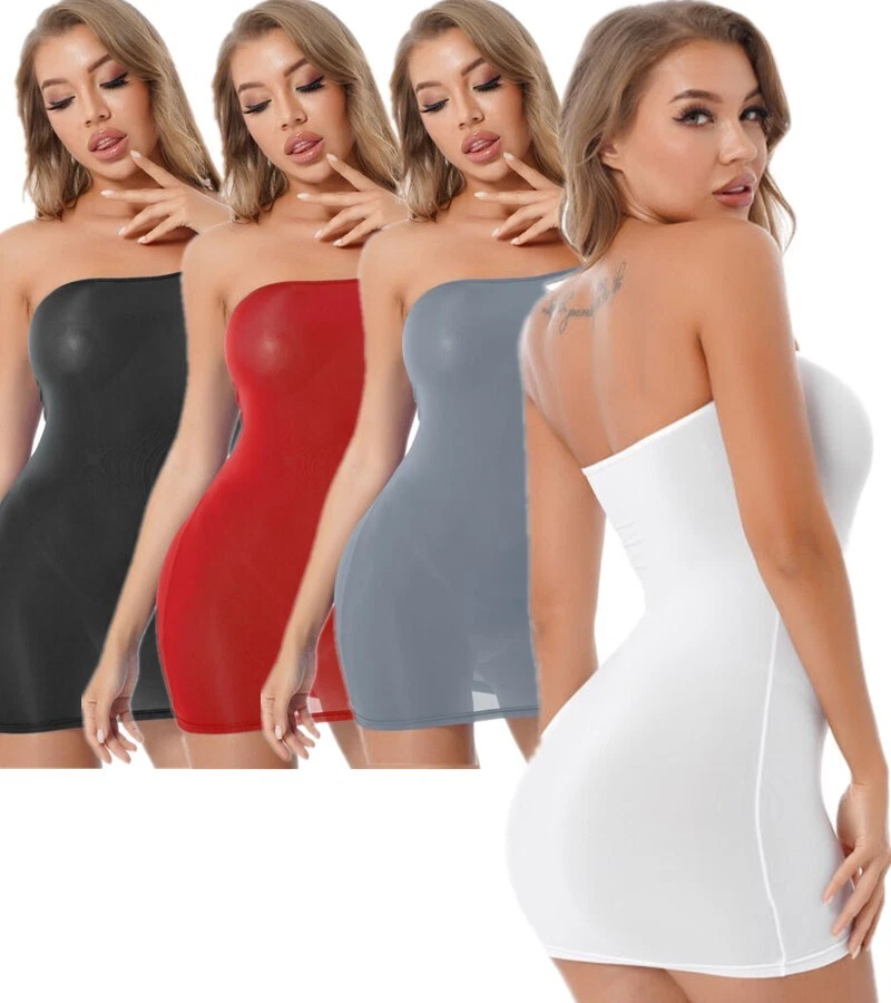 Women's Mesh Sheer Mini Tube Dress Bodycon Strapless Tight Pencil