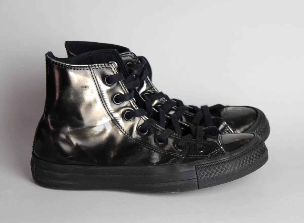 Converse CTAS High Tops Brush Off Black Leather Brushed Metallic Sz 6 US | eBay