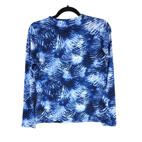 Lands End Womens Crew Neck Long Sleeve Rash Guard UPF 50 Swim Tee Blue White XS - Bild 2 von 4