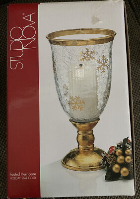 Studio Nova Footed Hurricane Holiday Star Gold Candle Holder/8 1/2 Inches High