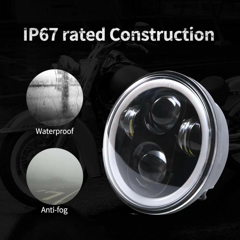 Faro LED DRL de 5,75" ojos de ángel haz alto-bajo DOT H4 lámpara para motocicleta Yamaha Foto 3 de 4