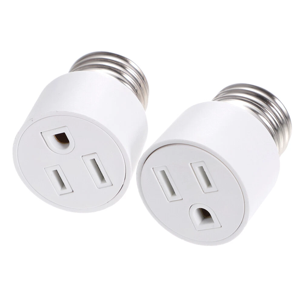 2pcs light socket to plug adapter 2 prong to 3 prong outlet adapter light bulb