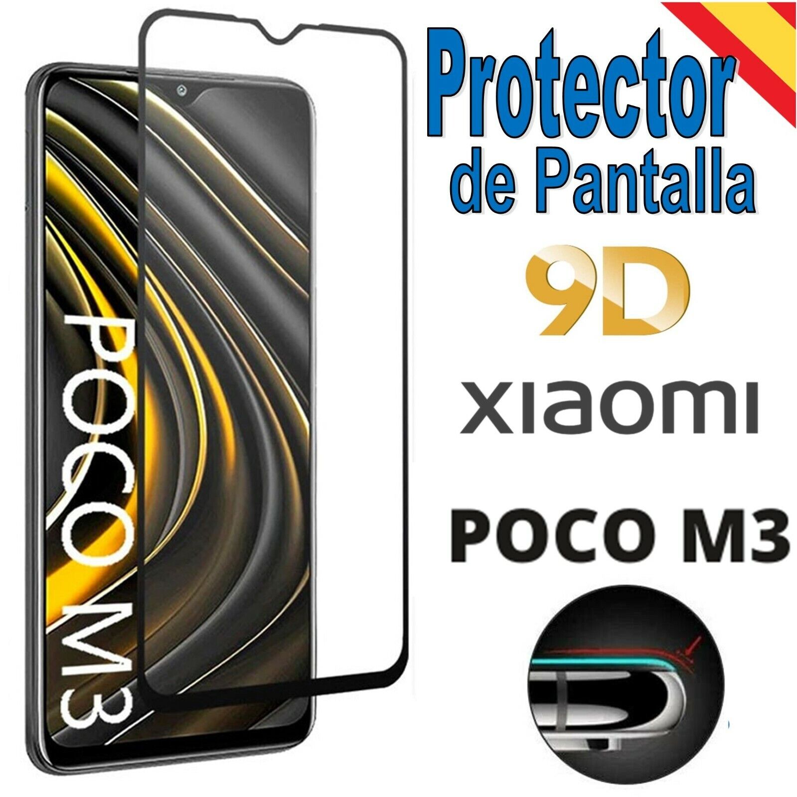 Protector de Pantalla para Xiaomi Poco M3 Cristal Templado 9D Marco Negro...